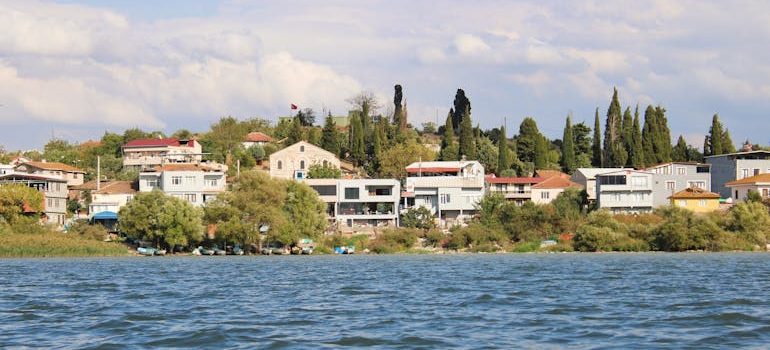 Scenic Lakeside Village with Cypress Trees